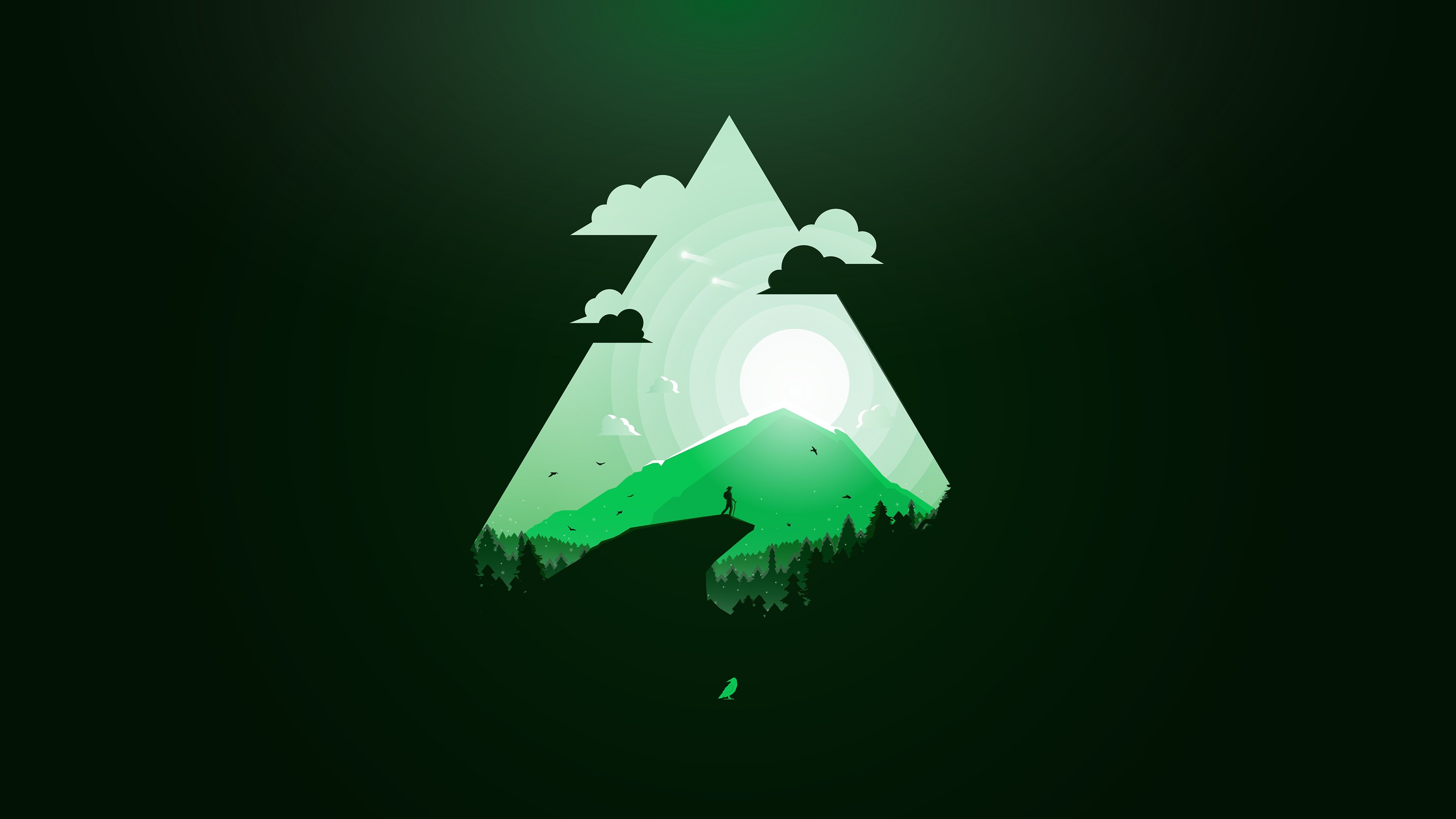 绿色小山风景日落 简约_17052