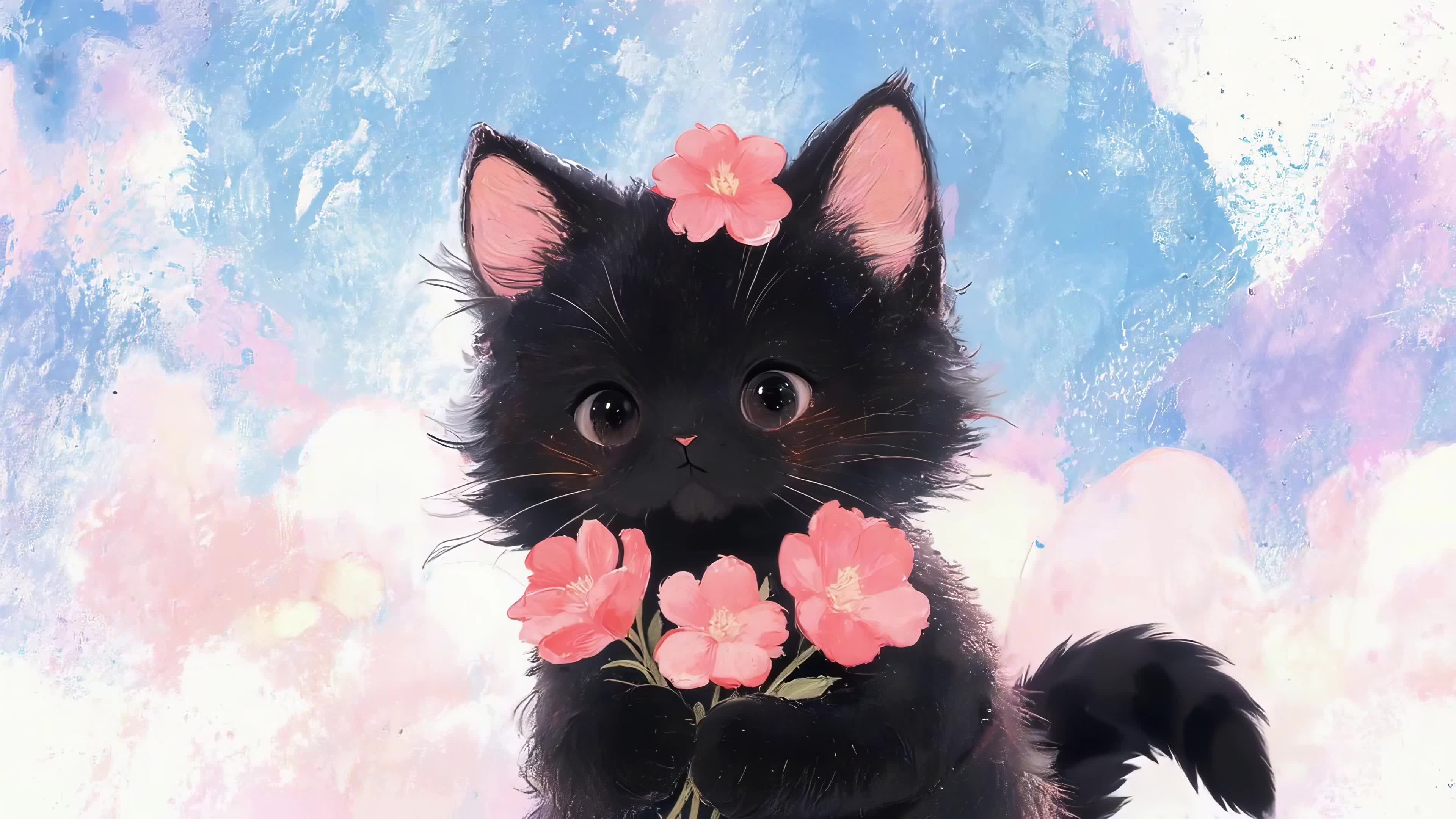 戴着花的猫
