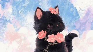 戴着花的猫