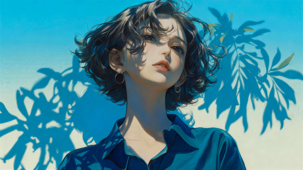 卷发少女 树影斑驳_20e1b1e87dcd