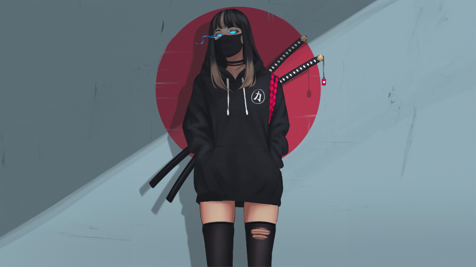 双刀二次元少女 黑卫衣破丝袜_9f3b8b3c247d