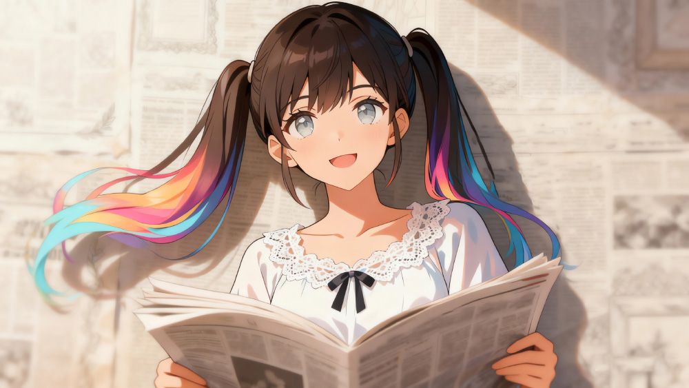双马尾辫 报纸墙 可爱女孩_39aa816f4b24