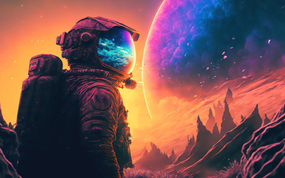 宇航员伫立外星荒原 太空_a0e7181e82f8