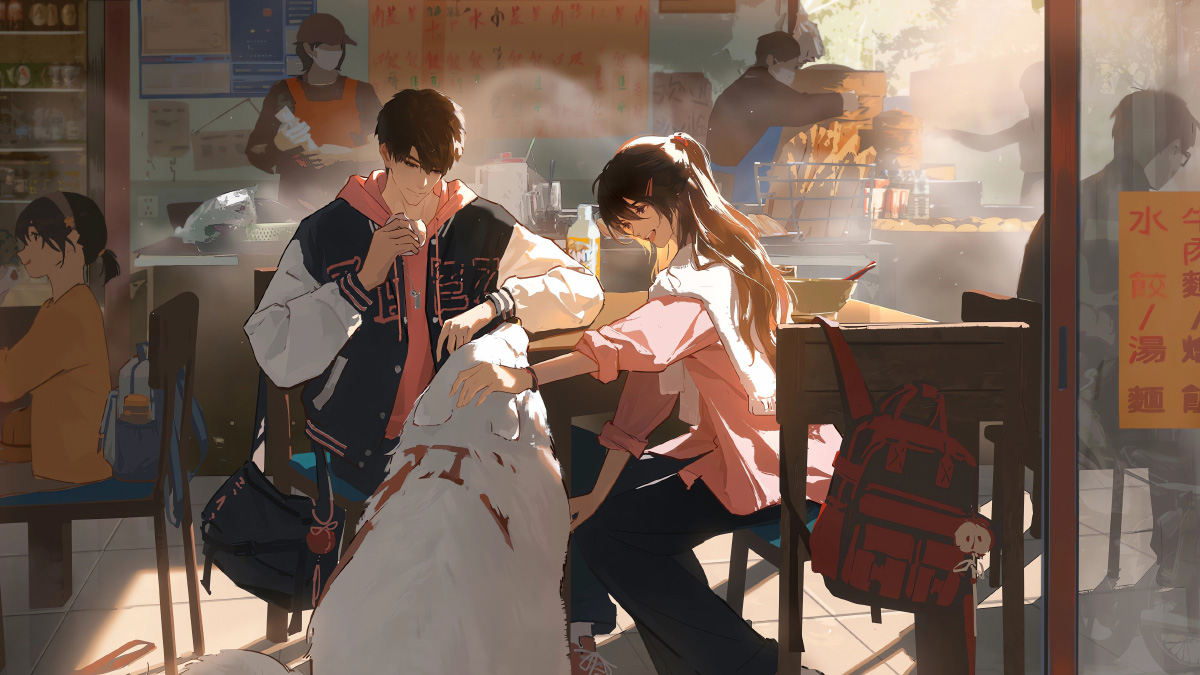 小吃店的青年情侣 大白狗_96353013b125