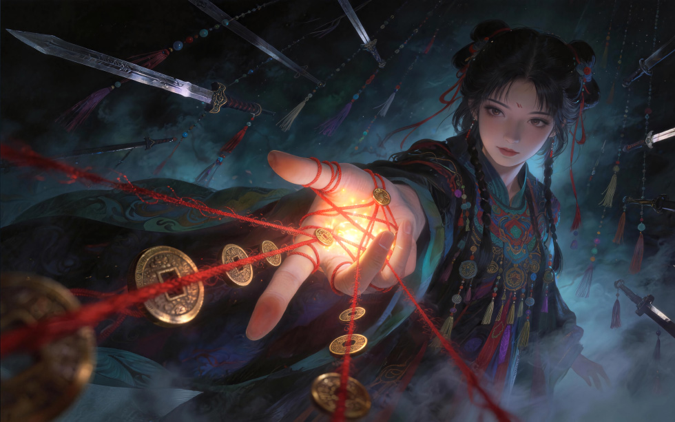 巫女 捉鬼天师 红绳串着古铜钱_1b411d0b484a