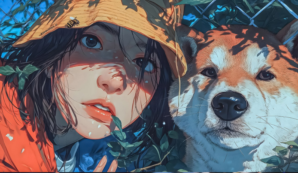 戴黄帽少女与柴犬_7ab9a747a237