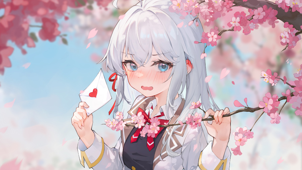 樱花纷飞 银发少女握情书_678a8f4047fd
