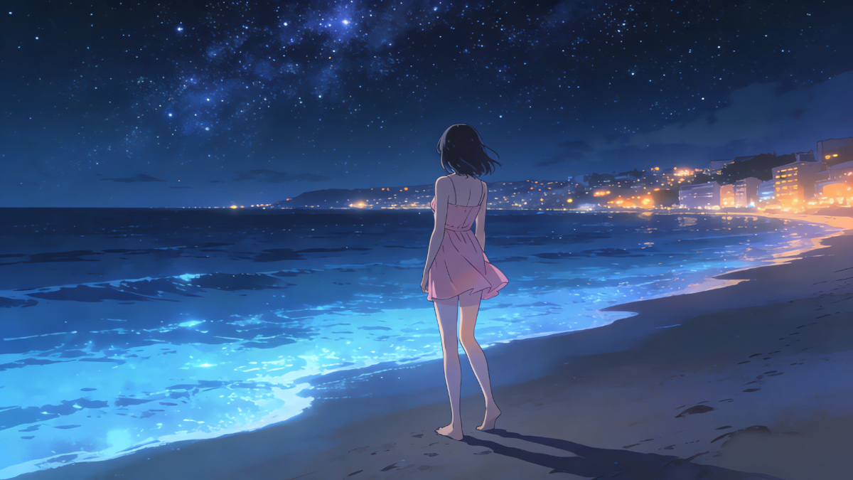 海边少女背影 粉色裙子_e1c0d89fd29f