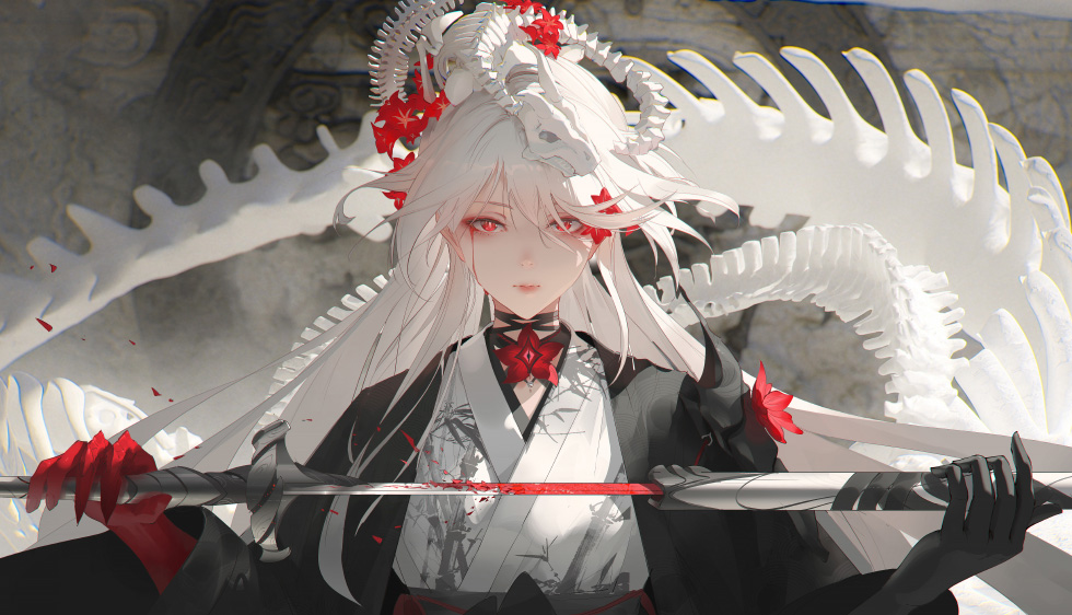 白发红瞳少女 暗黑 东方美学_3847f429dc30
