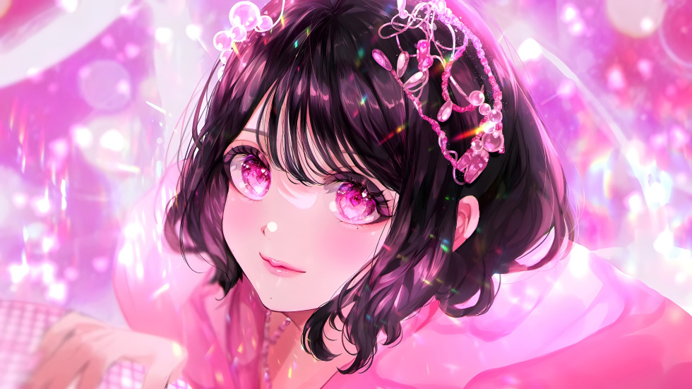 粉嫩少女 粉眸短发 星光_8fdb39861758