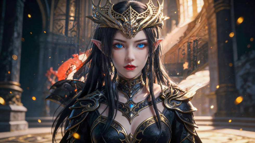 精灵女王身披黑金战甲 暗黑奇幻风_6b483db44960