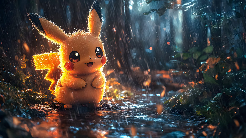 精灵皮卡丘 宝可梦 雨夜森林_f4746e4da072