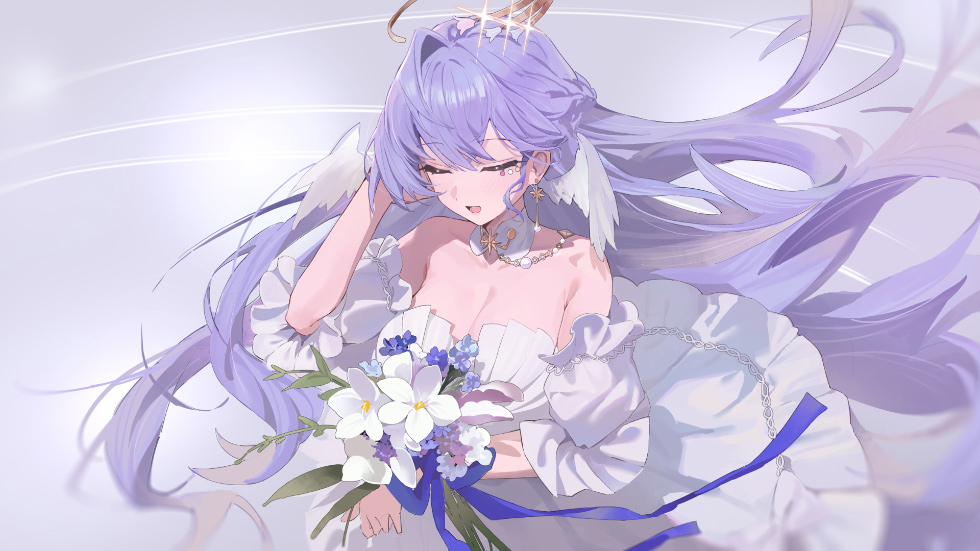 紫发婚纱少女 捧花梦幻风_f84c1275cbf9