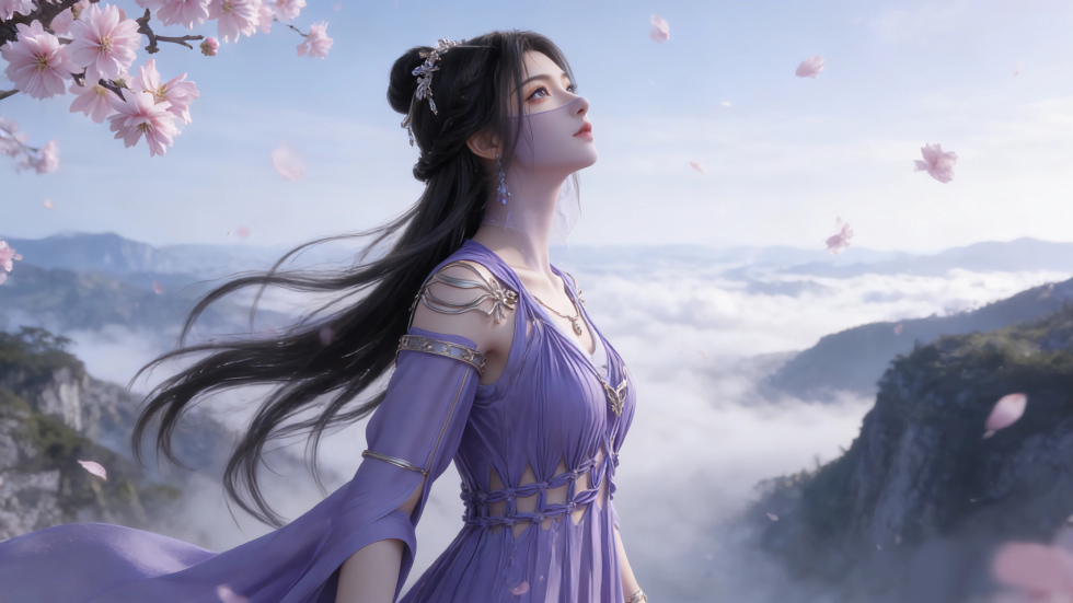 紫灵仙子 凡人修仙传 紫色长裙 樱花_6283634092e5