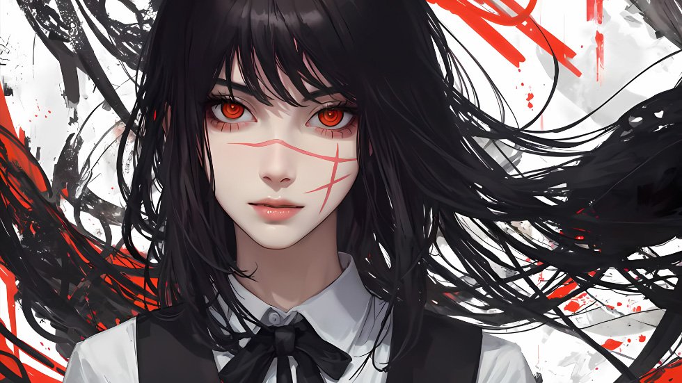 红瞳黑发少女 红纹学院风_a69c2123eeb9