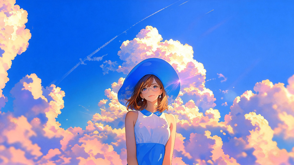 蓝帽眼镜少女 梦幻云海_2fe7b2ec48d2