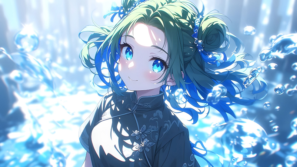 蓝眸旗袍少女 国漫插画_badb95764f4f