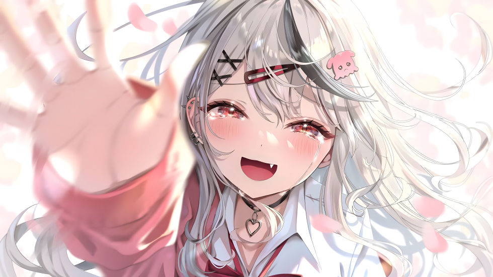 虎牙少女 白发红瞳 治愈风_d3d81eb65d1e
