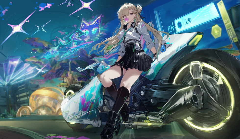 赛博少女倚坐摩托车 潮玩_efc751e20eaf