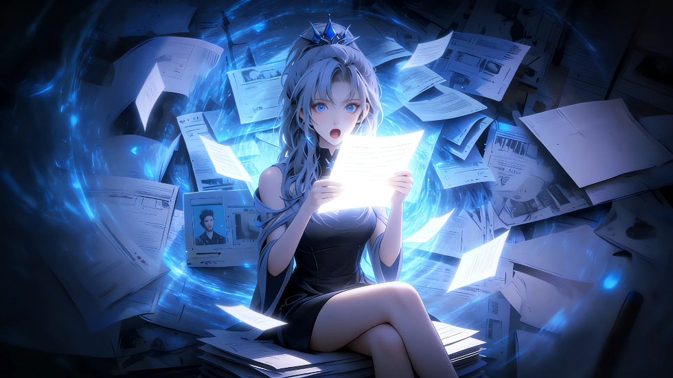 金克丝看报纸 蓝色眼睛 惊讶表情_7a63b68e2b36