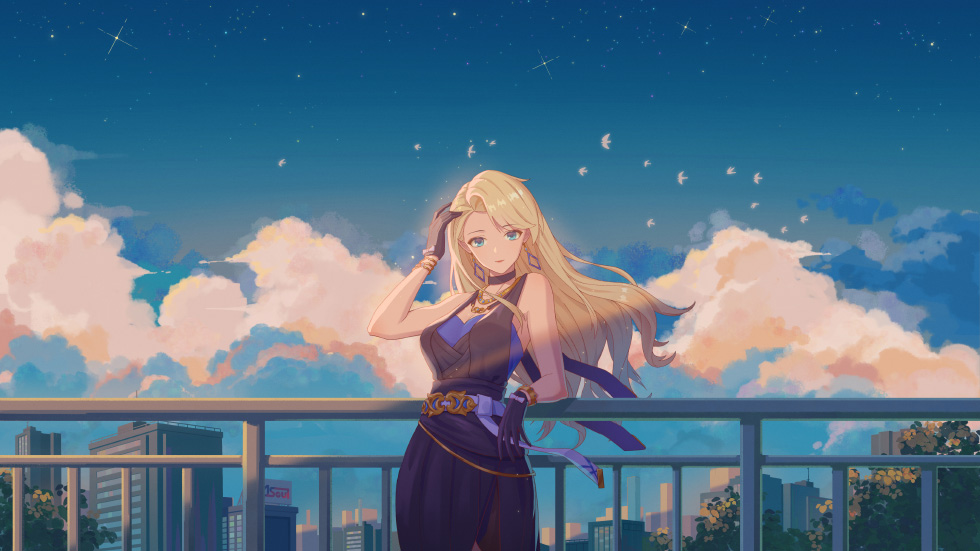金发长裙少女 都市天台_1317ea67d8a6
