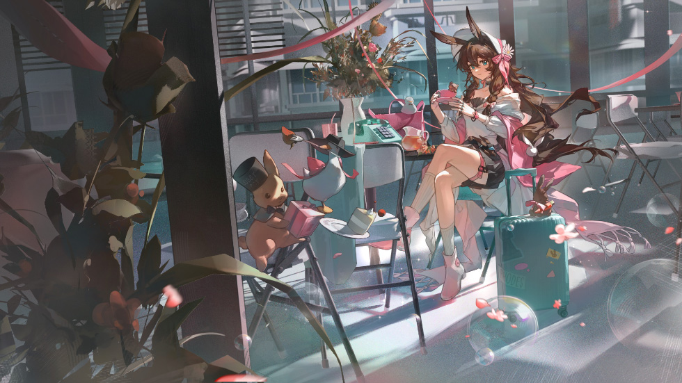 阿米娅 明日方舟 咖啡馆 同人插画_a0aaef7ea4da