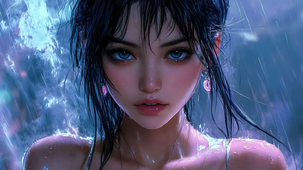 雨中湿发少女 湿润雨夜_e3adf6d558d8