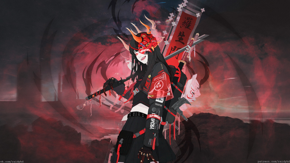 鬼面武士少女携武士刀 暗黑赛博_7dd3b6861dd9