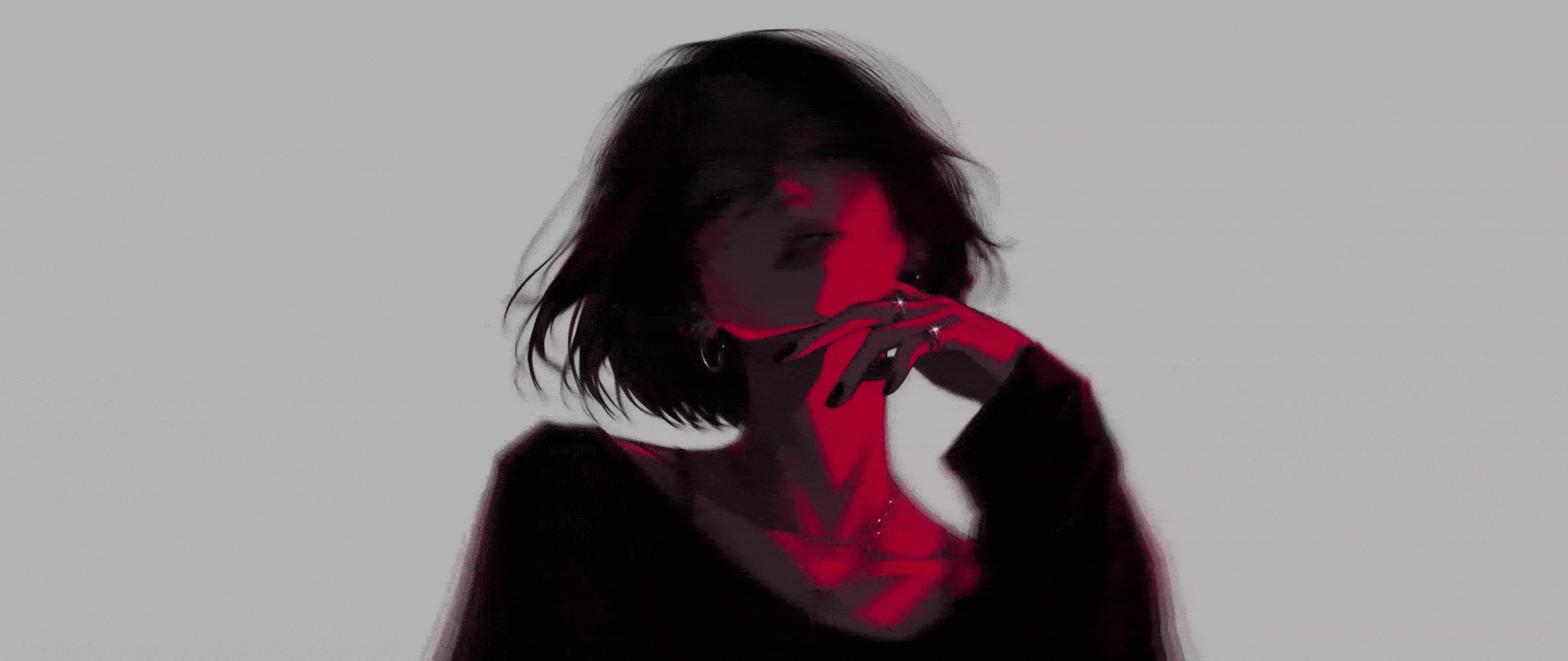 个性短发美女 暗黑红风