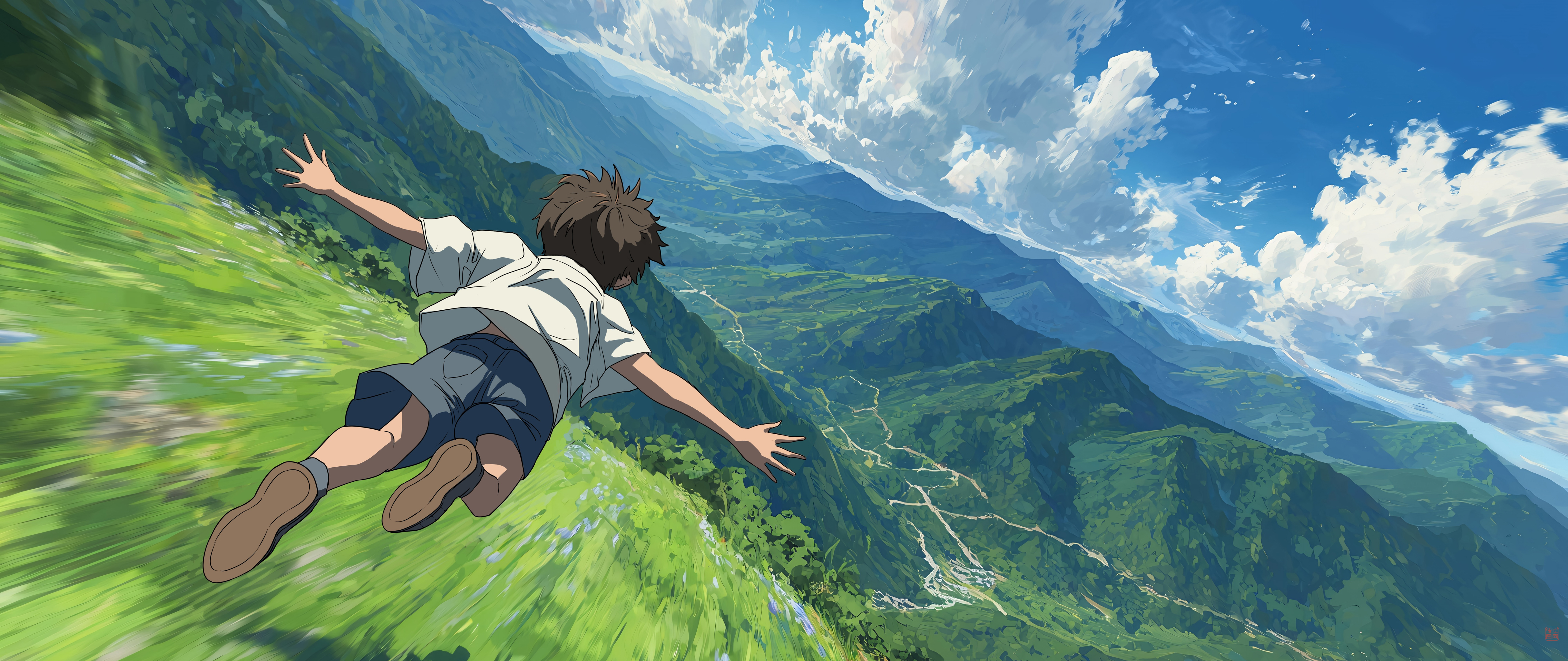 少年奔跑 绿色山坡 5K超