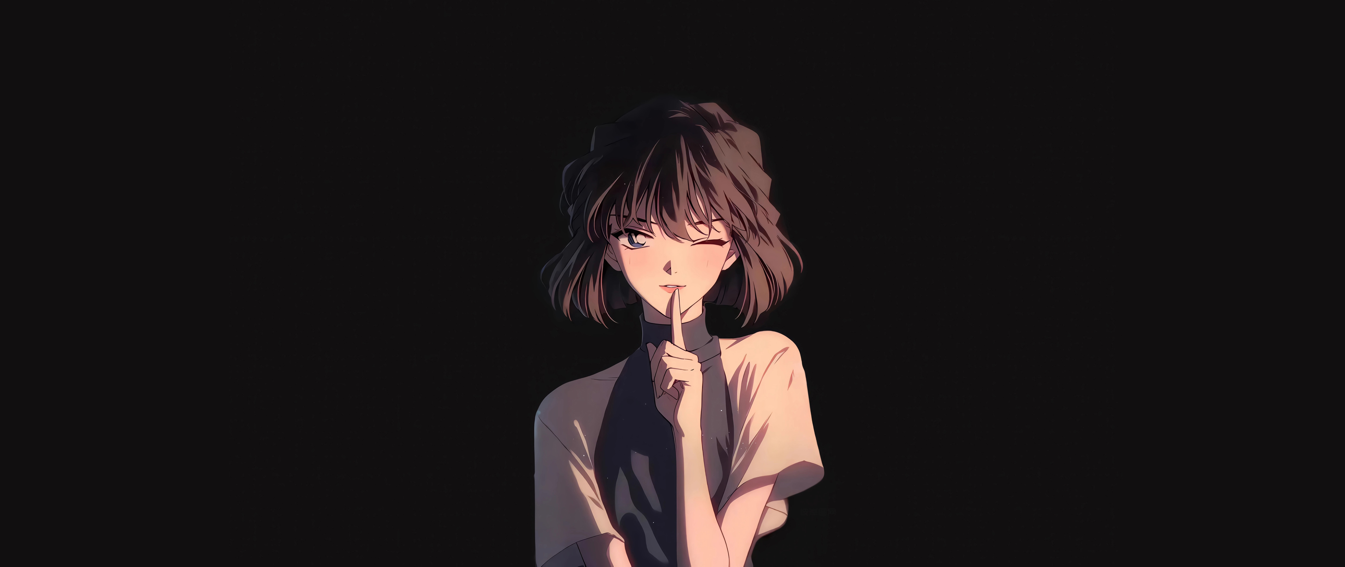 灰原哀 短发 嘘手势 暗
