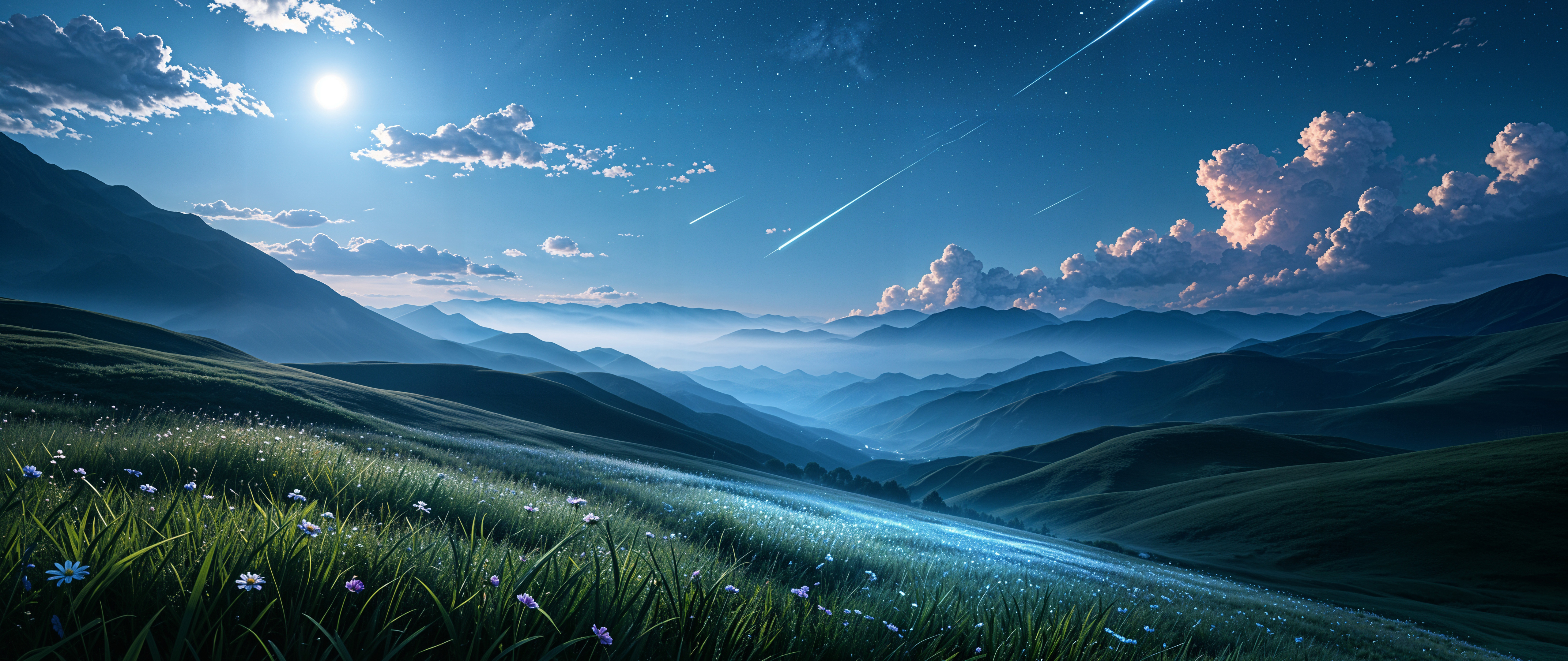 田园山丘星空风景5K带鱼