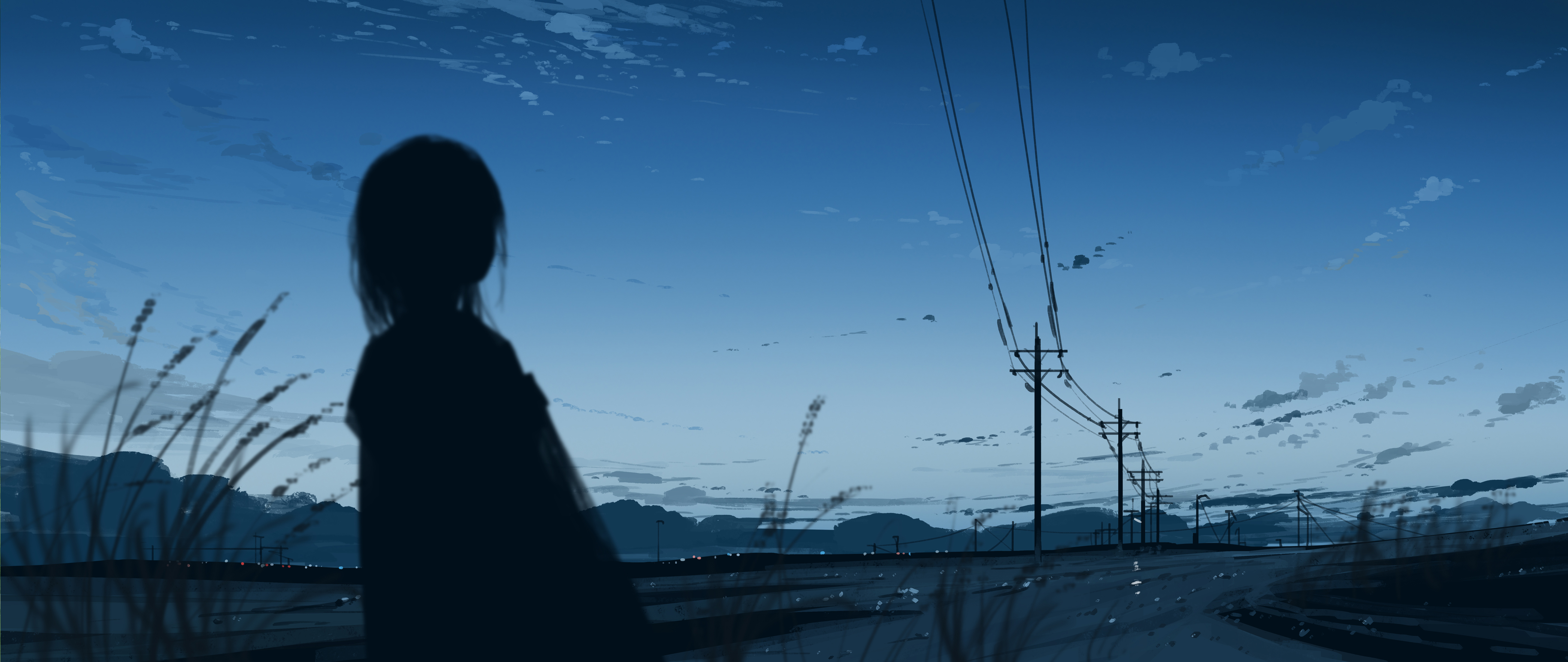 短发动漫少女 天空 云朵