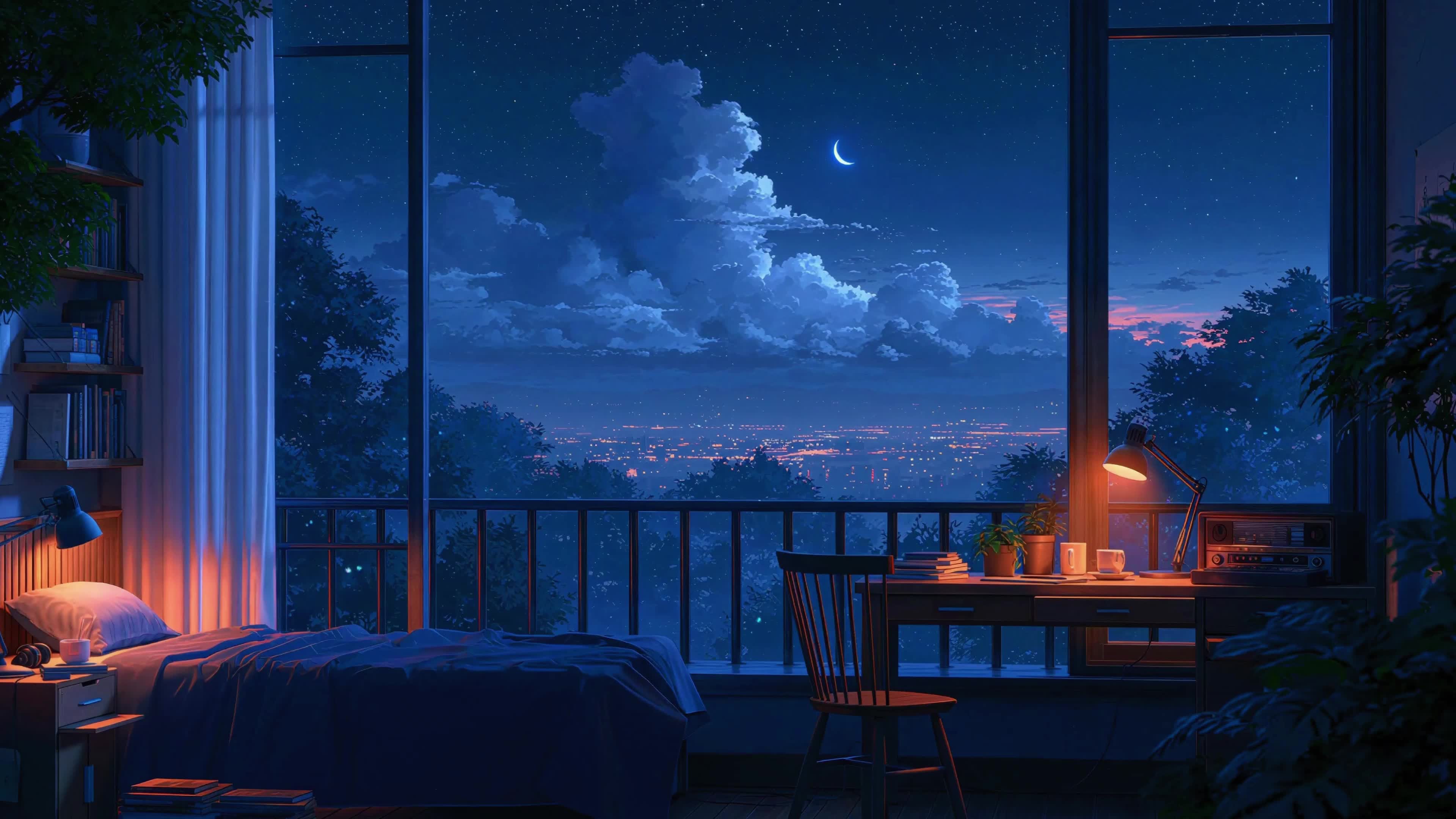 绝美窗外夜景壁纸