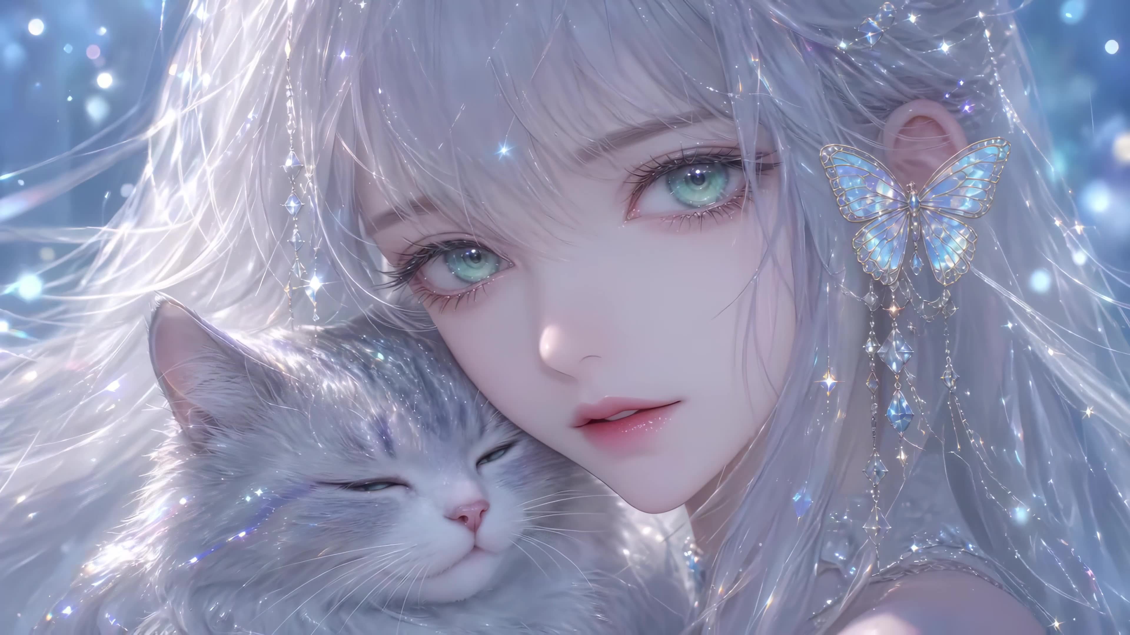 银发少女与猫