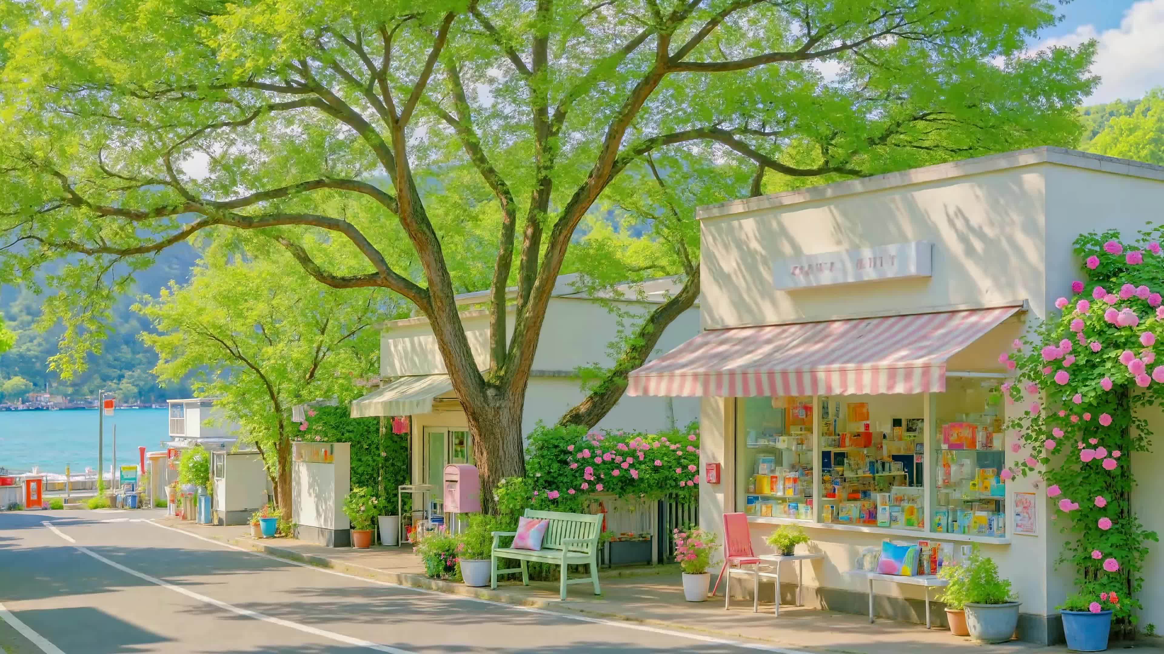 夏日湖畔临街小店
