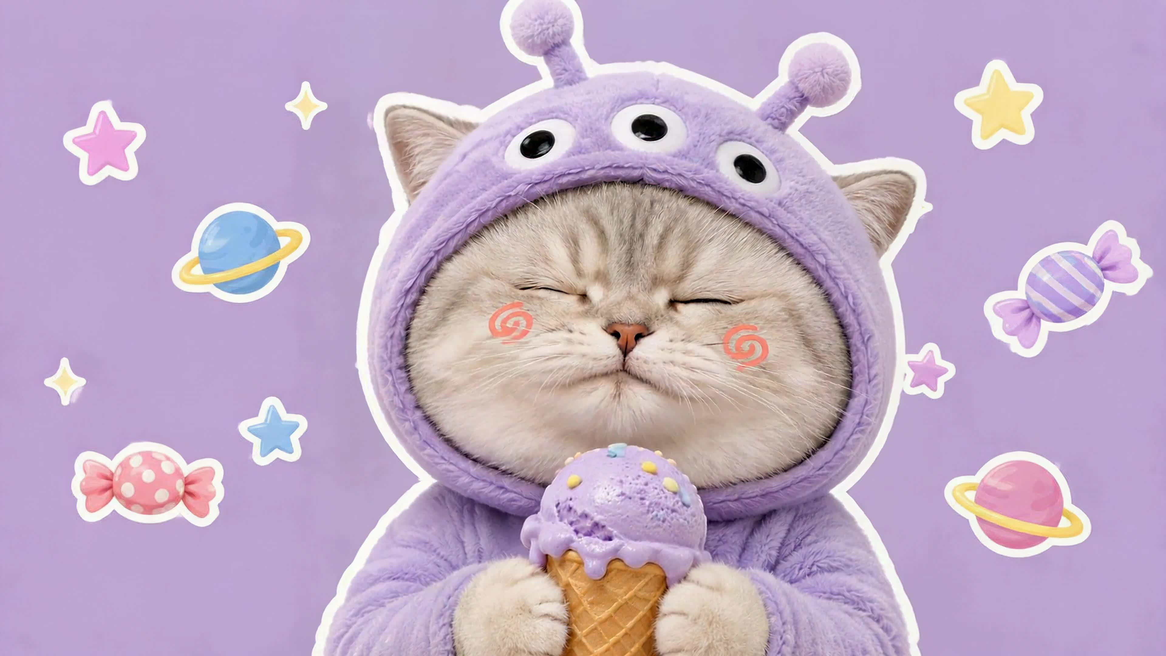 软萌外星小猫吃冰淇淋