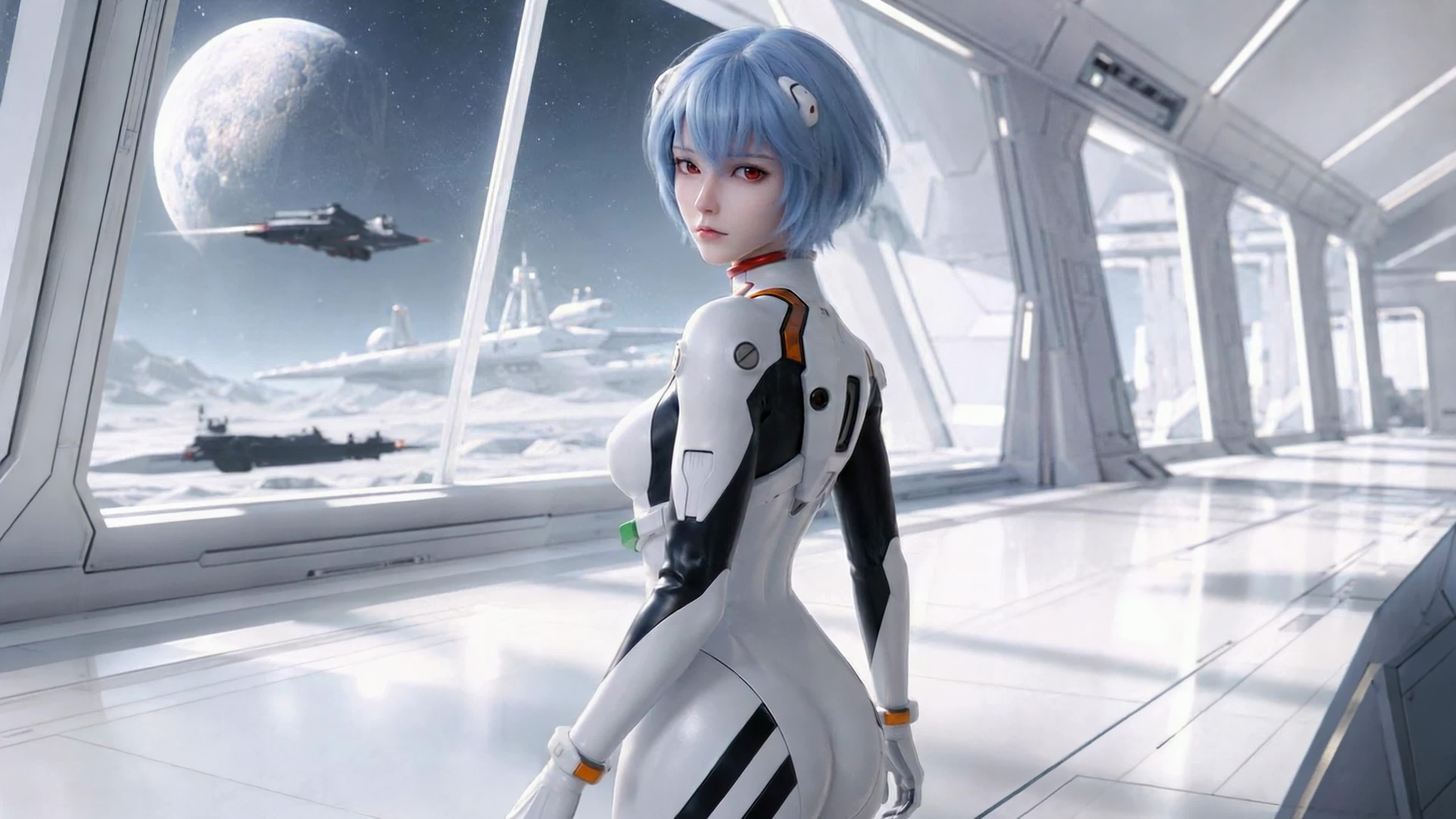 太空舱蓝发战斗少女