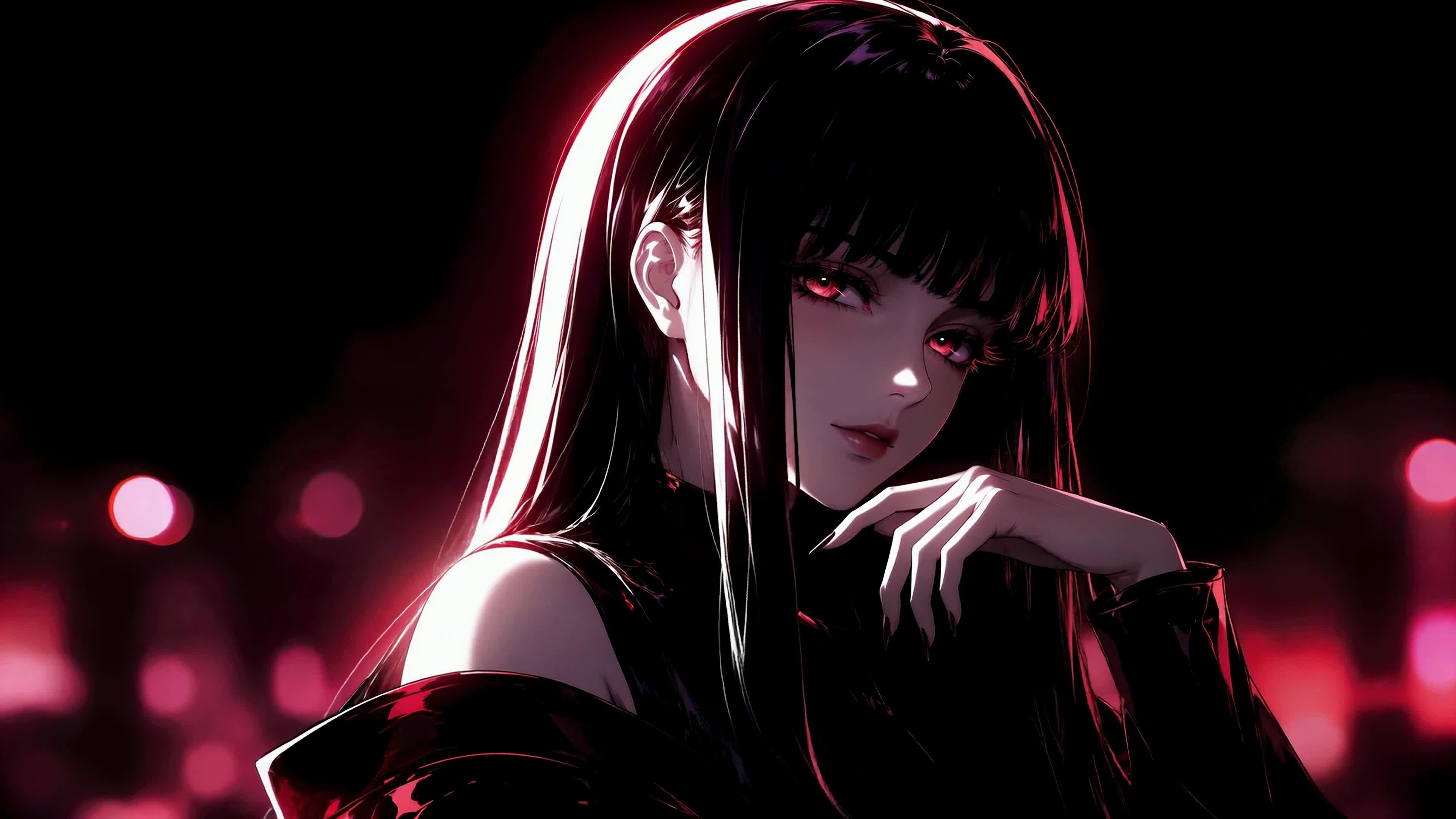 霓虹暗影红瞳少女