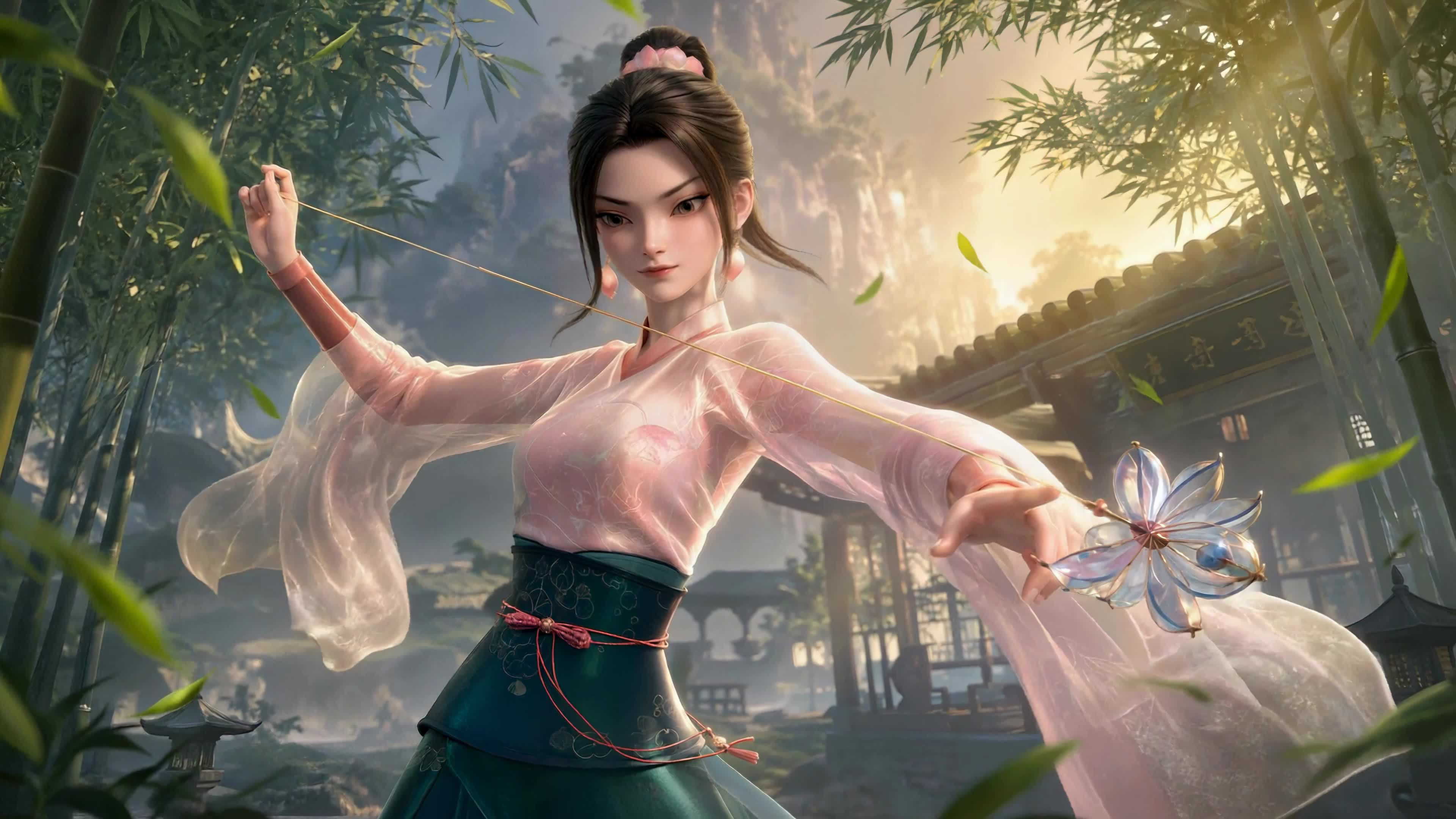 竹林粉衣侠女何仙姑
