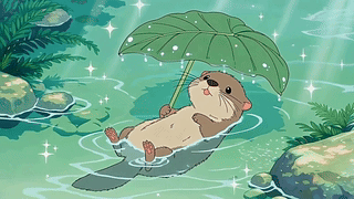 青叶伞下的浮水小獭
