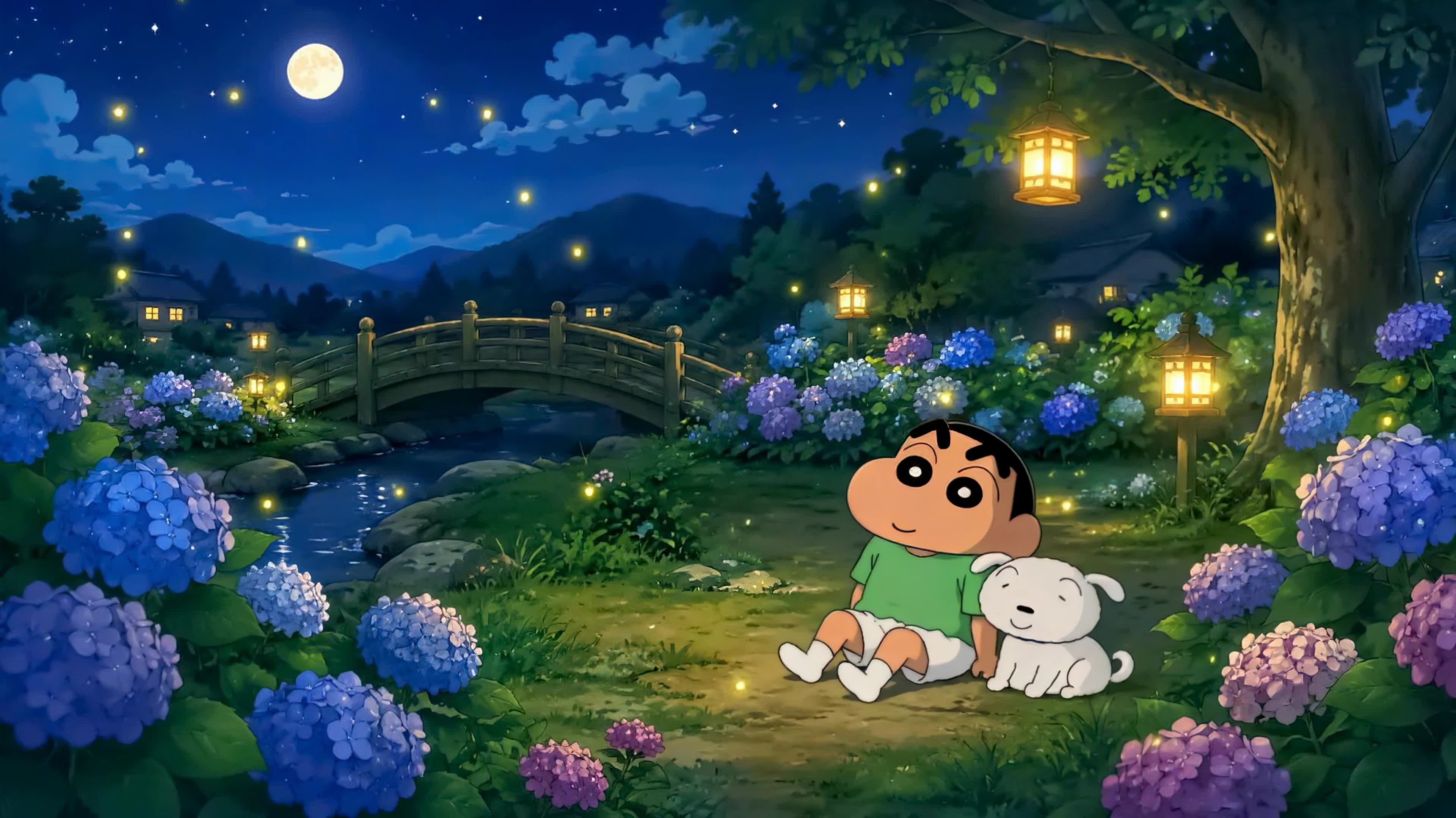 月夜绣球花畔的悠然时光