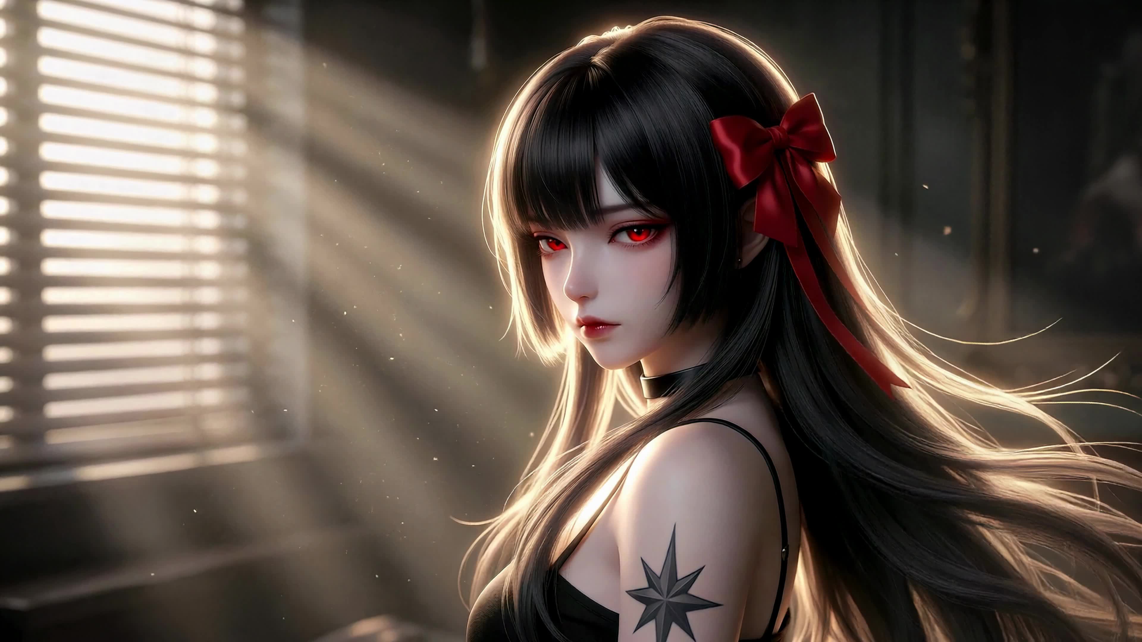 窗边赤瞳冷艳少女