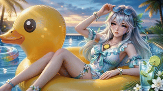 夏日泳池少女