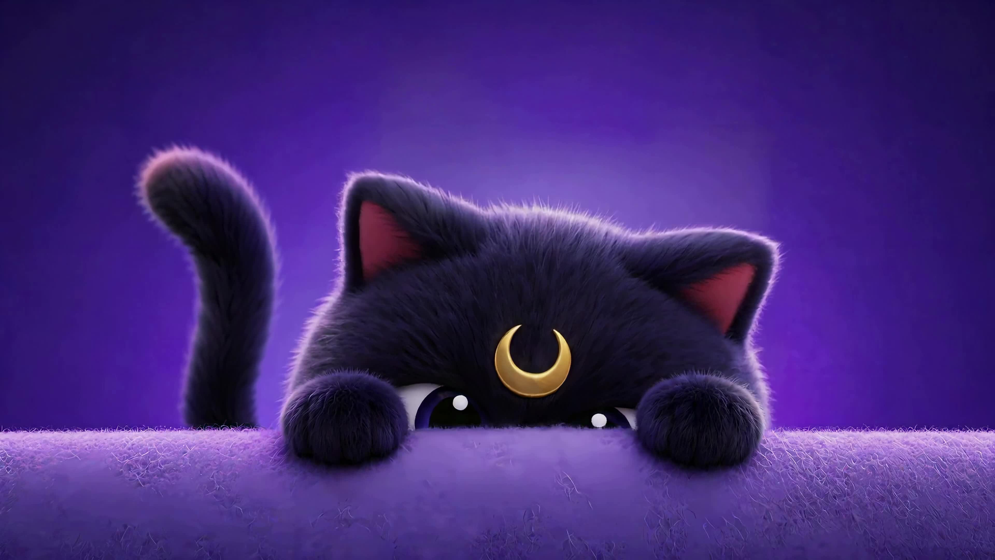 紫夜月牙小黑猫