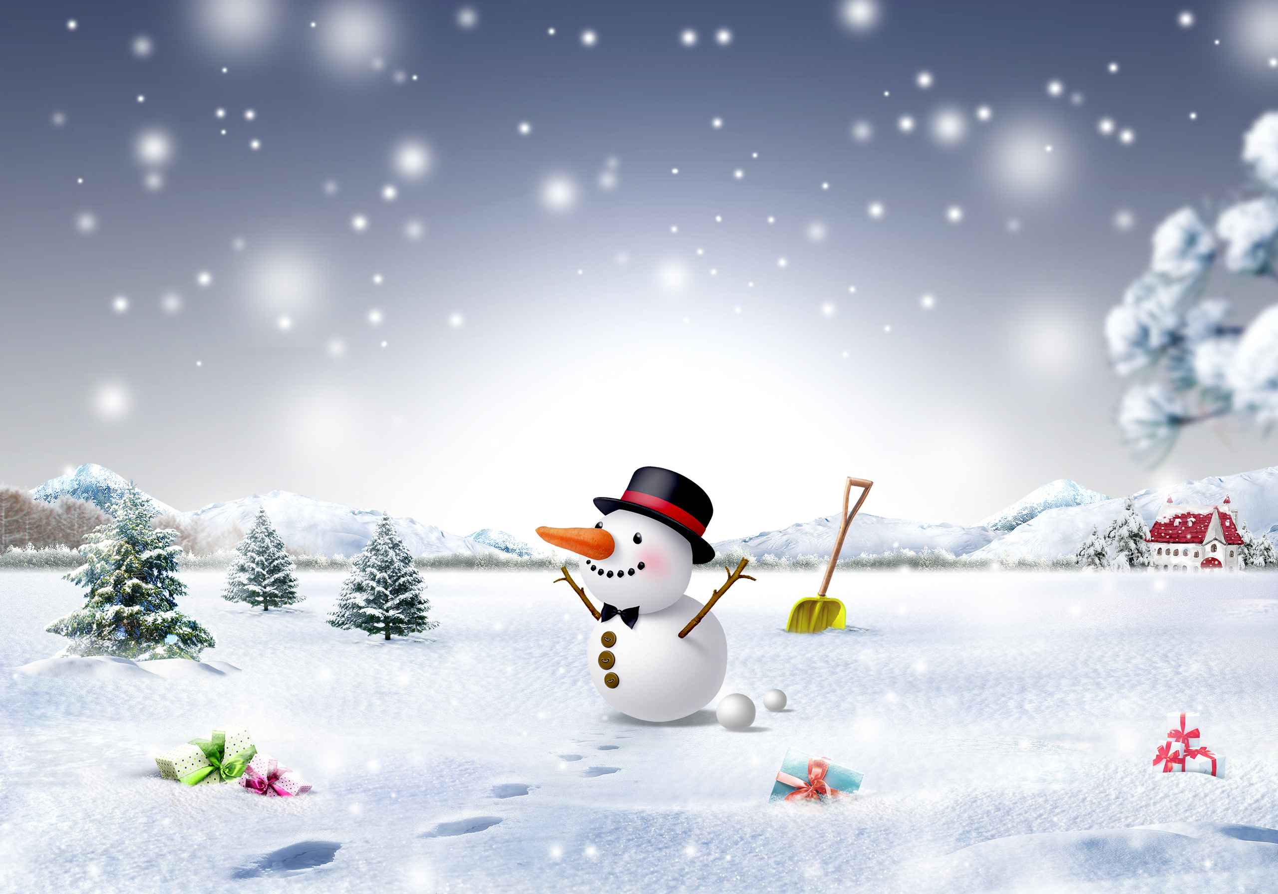 冬天下雪圣诞节可爱雪人_3744