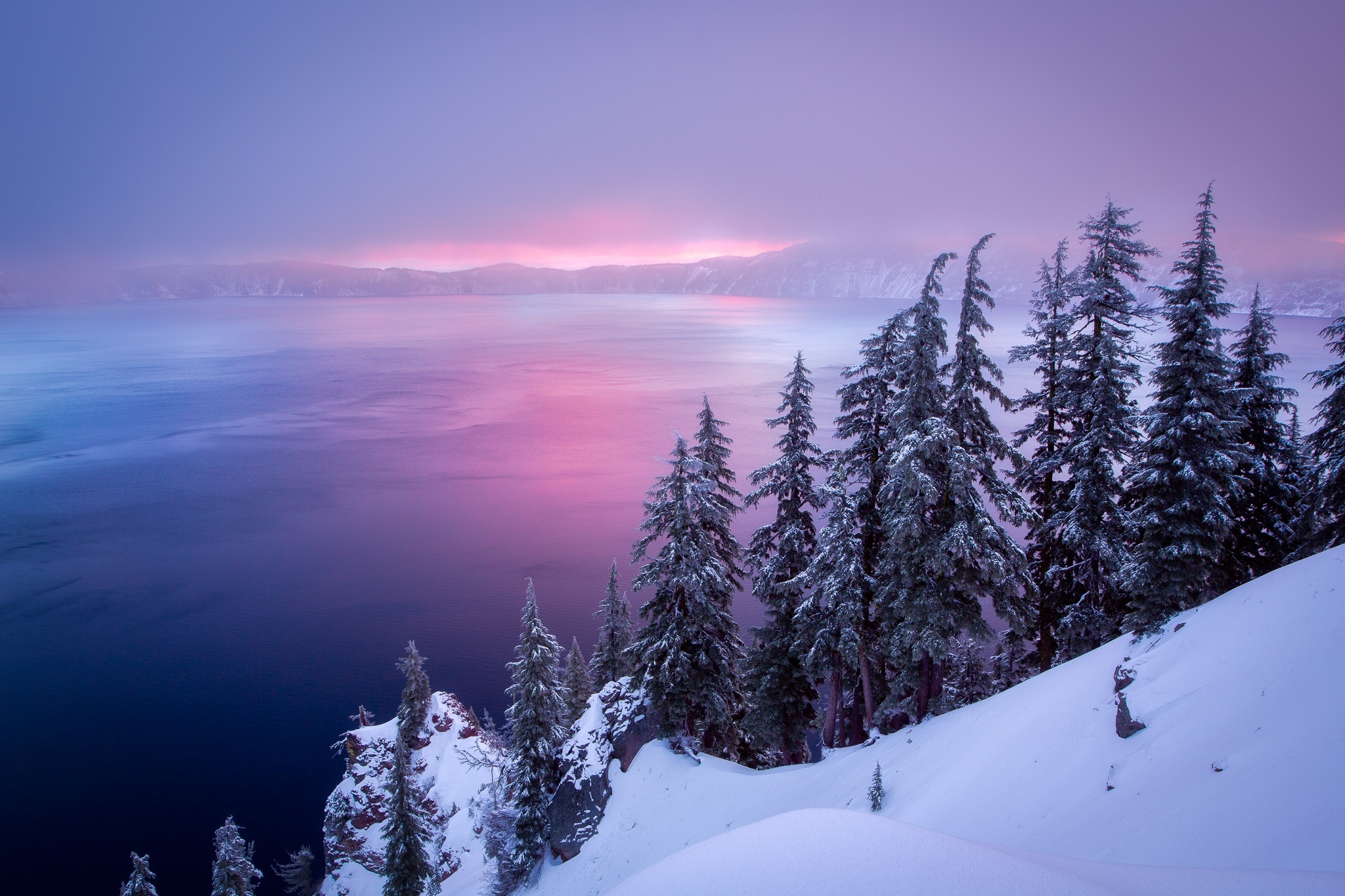 冬天风景湖,雪山,树木图_4037