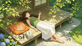 慵懒女孩和猫咪