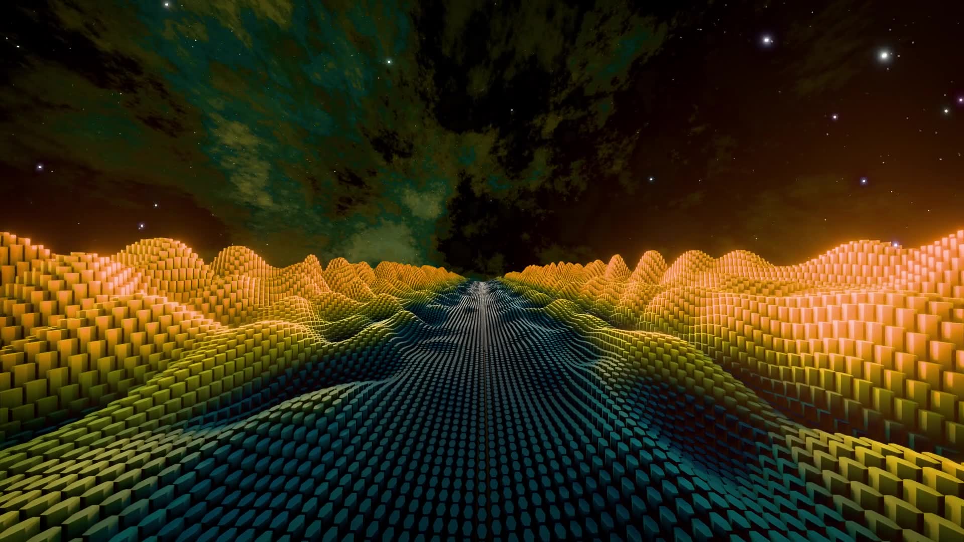 星空下色彩鲜艳的3D风景
