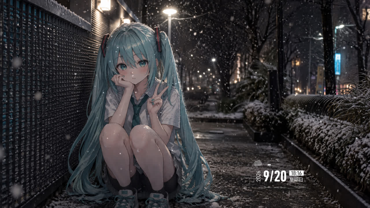 【溶图-可自定义制作】路灯落雪下的初音未来（支持时间天气音频响应）